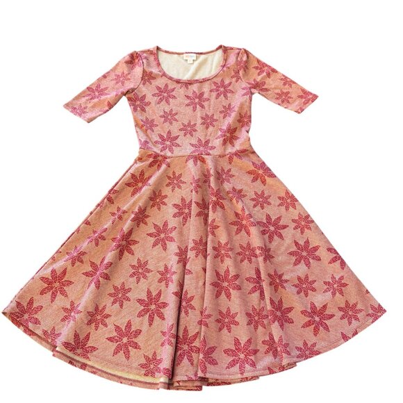 Christmas Poinsettia Metallic Swing Dress Special Occasion Party - Picture 1 of 4